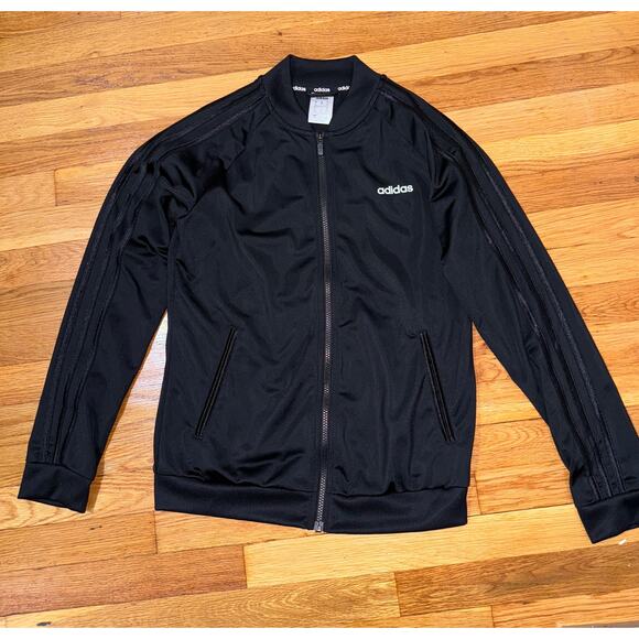 Adidas Size Medium Tracksuit Sweater Black and Black Stripes Striped Jacket - Picture 4 of 8